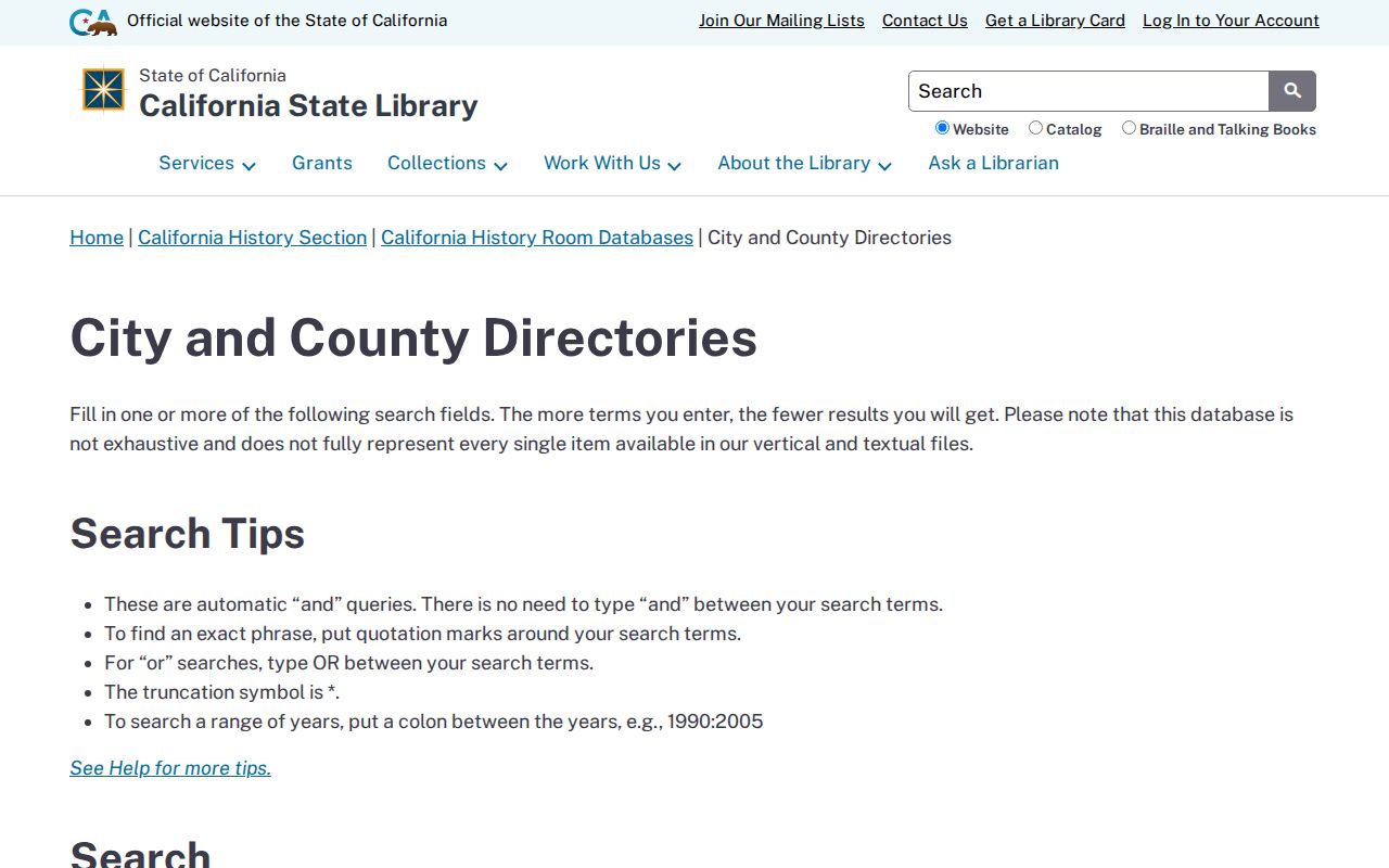 Hanford city directory holdings search at the California State Library