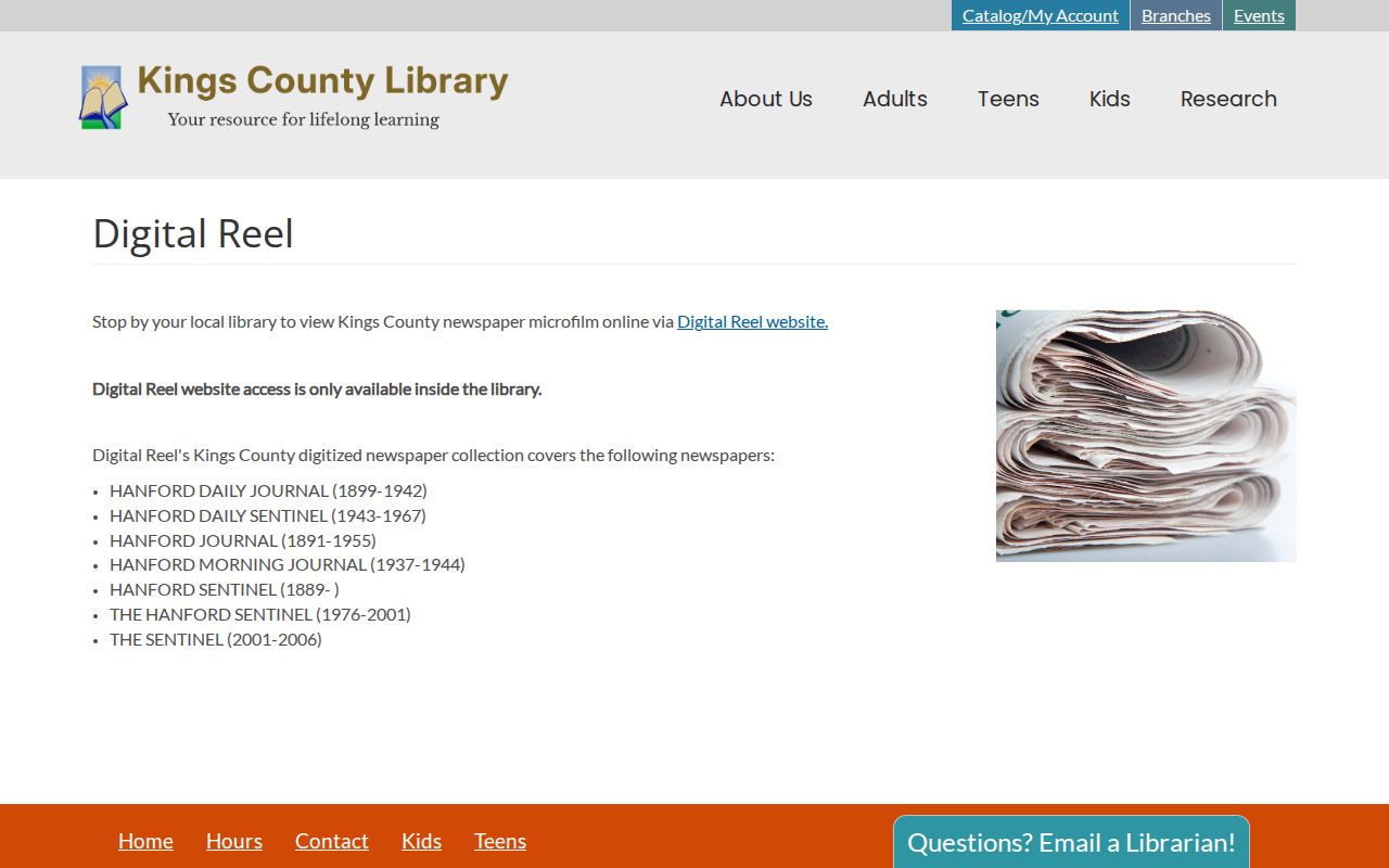 Hanford city directory newspaper research in the Kings County Digital Reel
