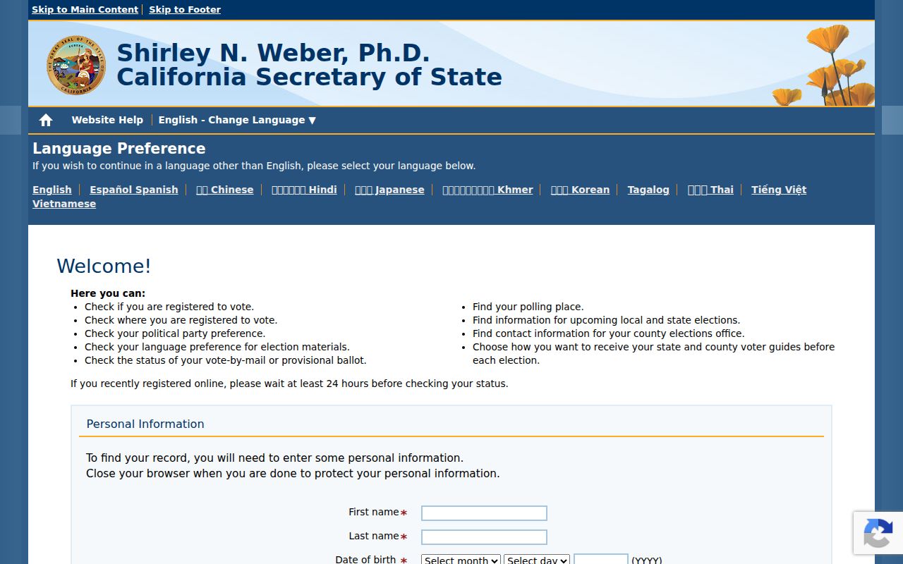 Hanford residents directory view of California My Voter Status
