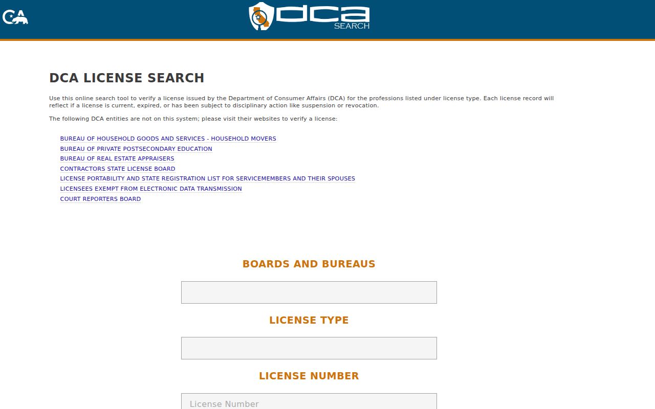 Hanford residents directory view of California professional license search