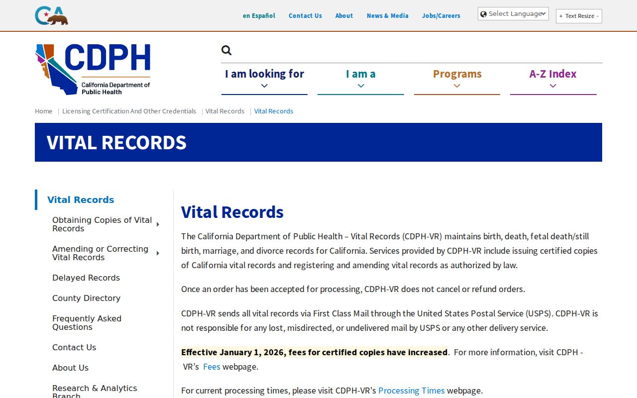 Hanford residents directory view of California vital records access