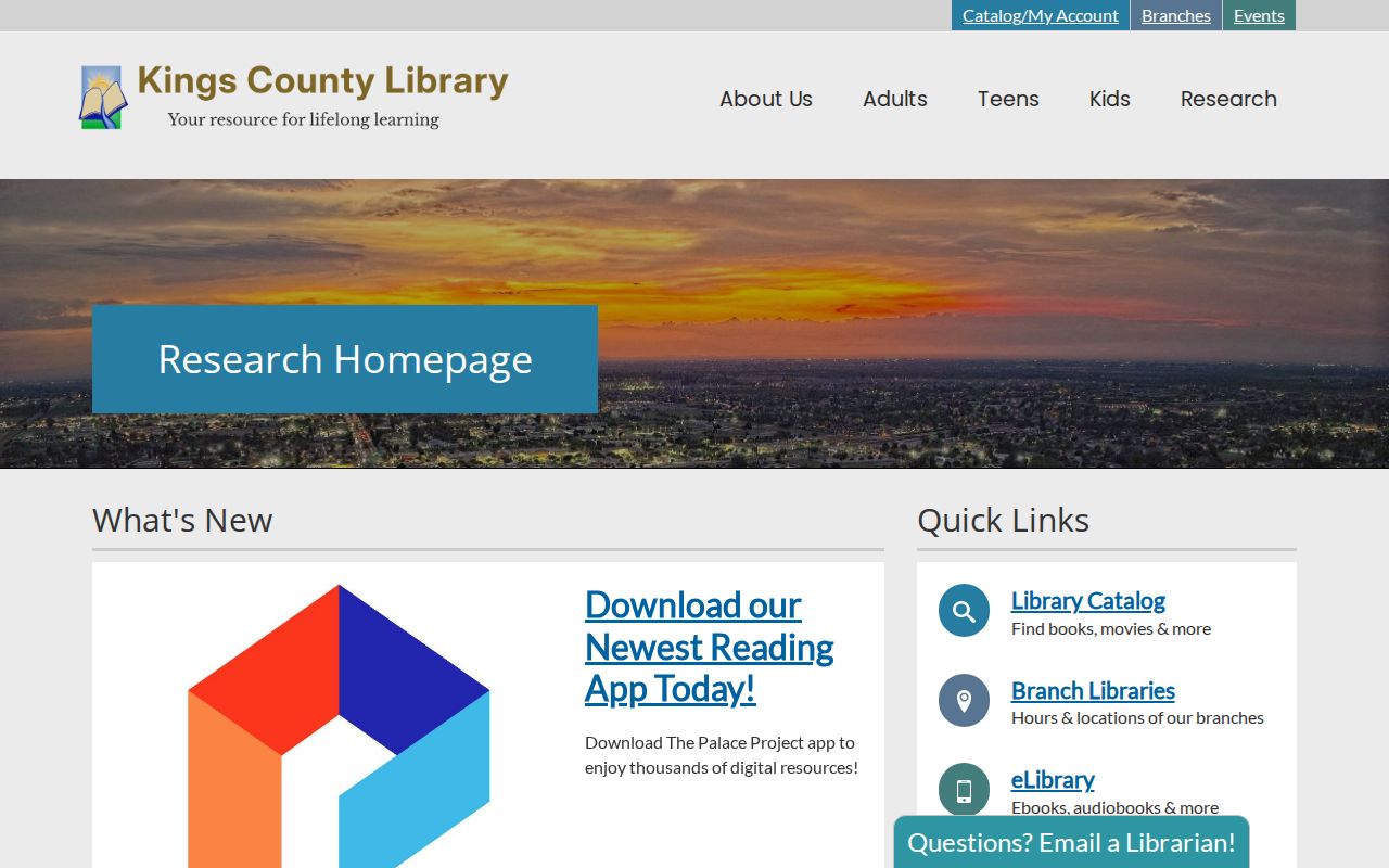 Hanford residents directory view of Kings County Library research resources