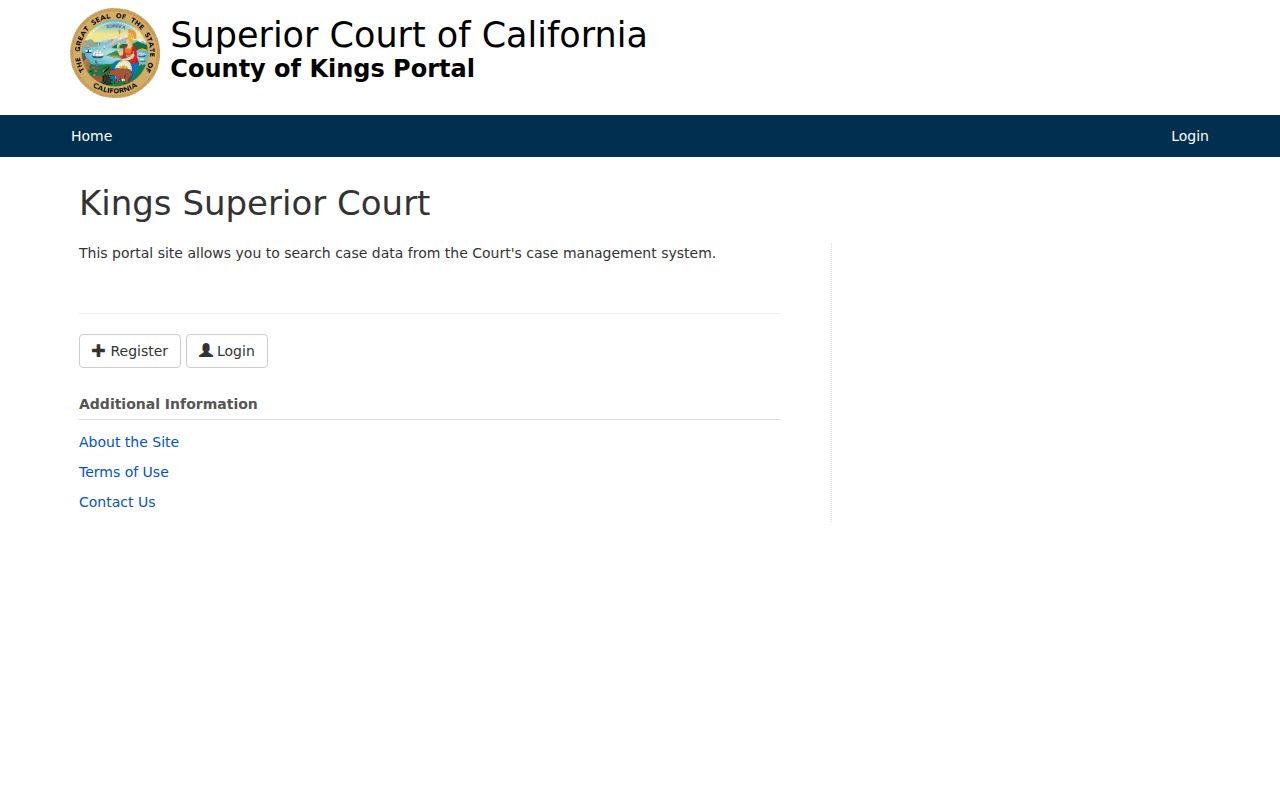 Hanford residents directory view of the Kings Superior Court public portal
