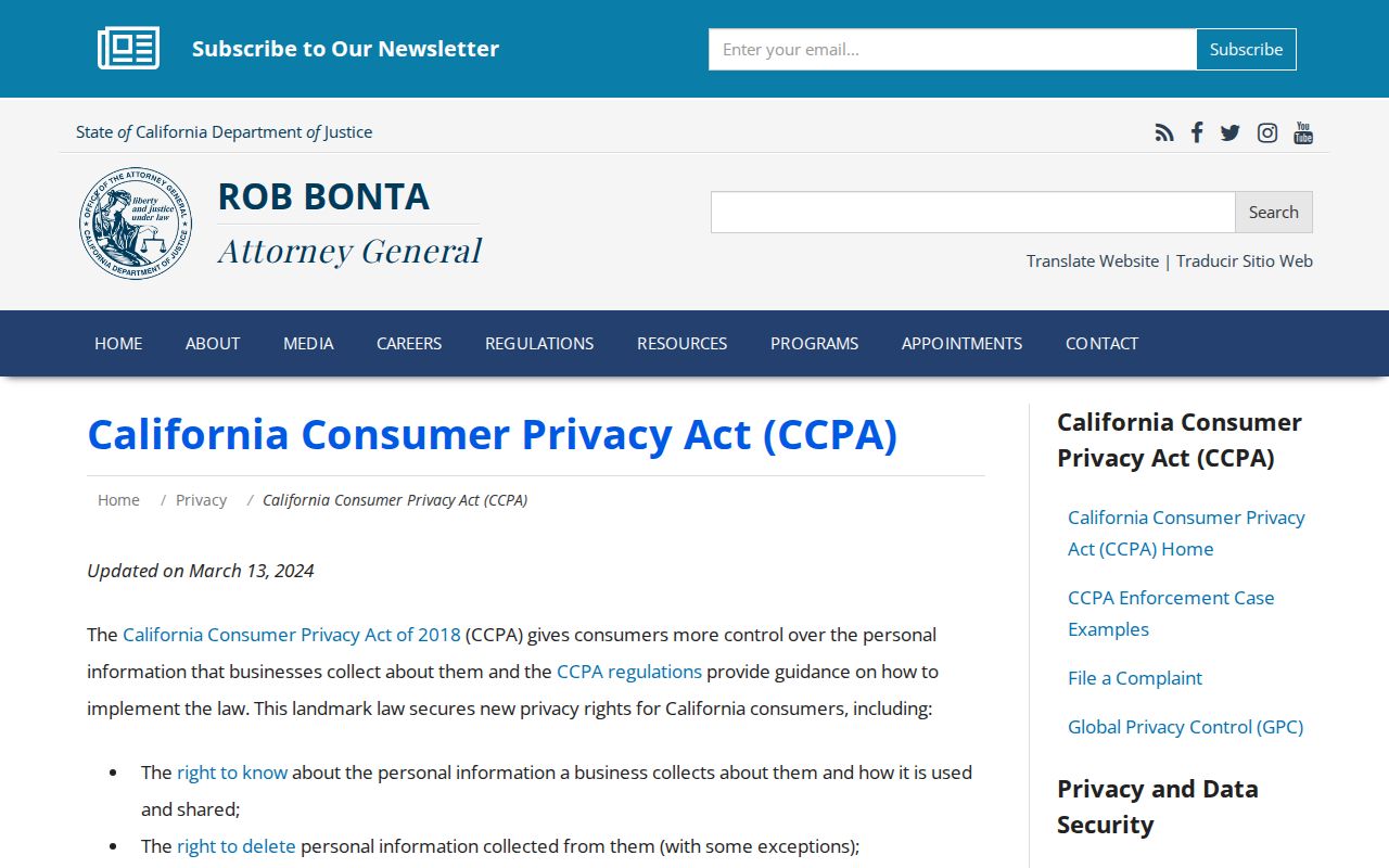 Hanford neighbors California CCPA consumer privacy rights