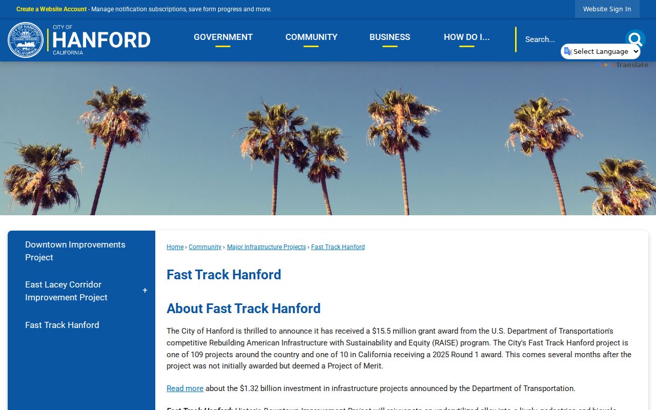 Hanford street directory view of the Fast Track Hanford corridor project