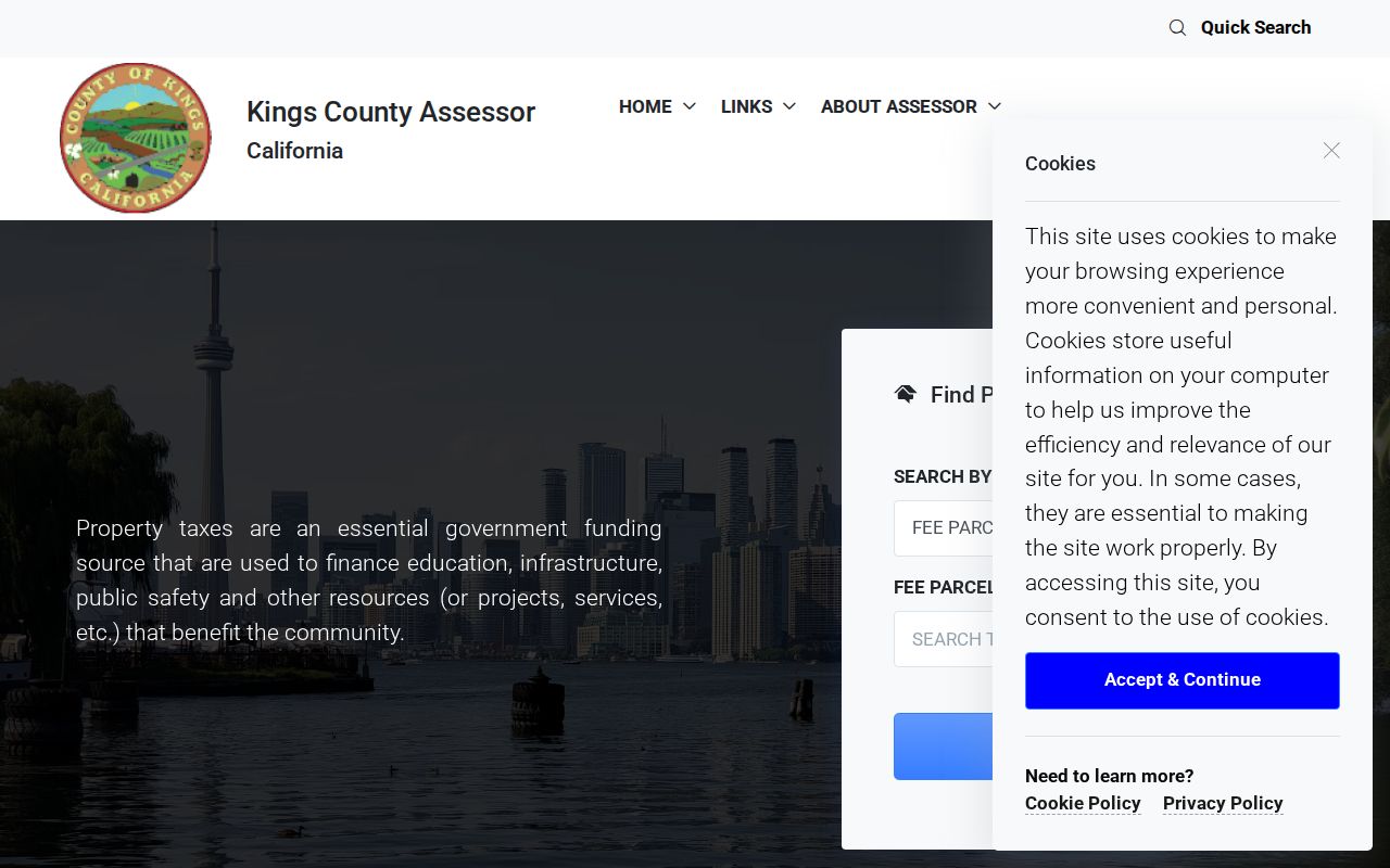Hanford street directory view of the Kings County current assessment search