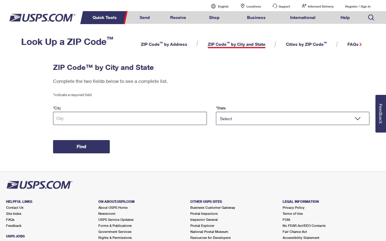 Hanford ZIP code USPS city and state lookup form